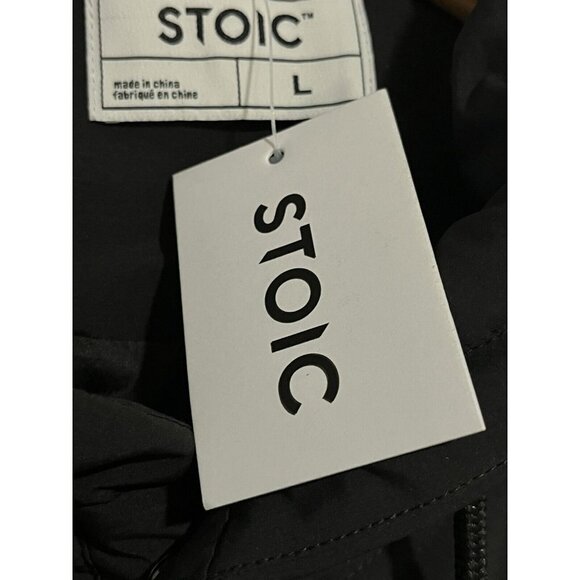 Stoic Puffer Coat Men's Large Solid Black Full Zip Hooded Pockets Parka Jacket - Picture 12 of 14